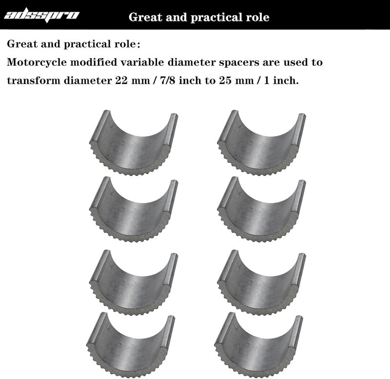 Adsspro Handlebar 8 PCS Shim Adapter 7/8'' to 1'' Bicycle Spacers Handle Bar Spacer Conversion Shims For EXC SX CRF YZF DRZ ATV Dirt Pit Bikes - Image 4